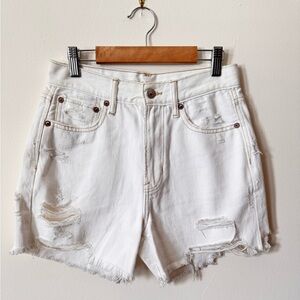 American Eagle White Distressed Denim High Rise Cutoff Shorts
